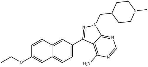 3-(6-乙氧基萘-2-基)-1-((1-甲基哌啶-4-基)甲基)-1H-吡唑并[3,4-D]嘧啶-4-胺 结构式