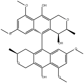 [5,5'-Bi-1H-naphtho[2,3-c]pyran]-4,10,10'-triol, 3,3',4,4'-tetrahydro-7,7',9,9'-tetramethoxy-3,3'-dimethyl-, (3S,3'S,4S,5S)- 结构式