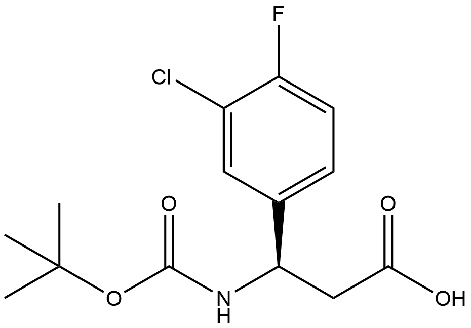 Benzenepropanoic acid, 3-chloro-β-[[(1,1-dimethylethoxy)carbonyl]amino]-4-fluoro-, (βR)- 结构式