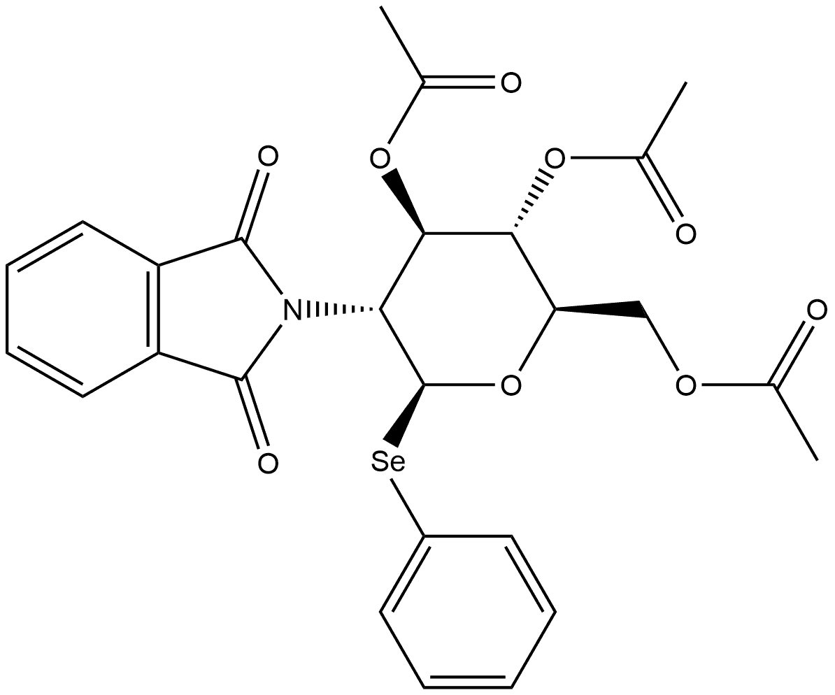 β-D-Glucopyranoside, phenyl 2-deoxy-2-(1,3-dihydro-1,3-dioxo-2H-isoindol-2-yl)-1-seleno-, 3,4,6-triacetate 结构式