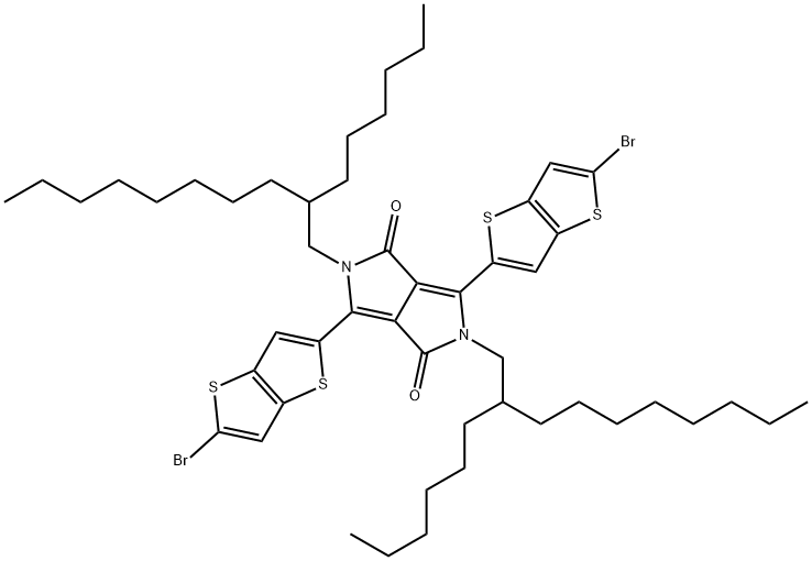 3,6-双(5-溴噻吩并[3,2-B]噻吩-2-基)-2,5-双(2-己基癸基)吡咯并[3,4-C]吡咯-1,4(2H,5H)-二酮 结构式