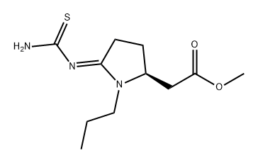 2-Pyrrolidineacetic acid, 5-[(aminothioxomethyl)imino]-1-propyl-, methyl ester, (2S,5E)- 结构式