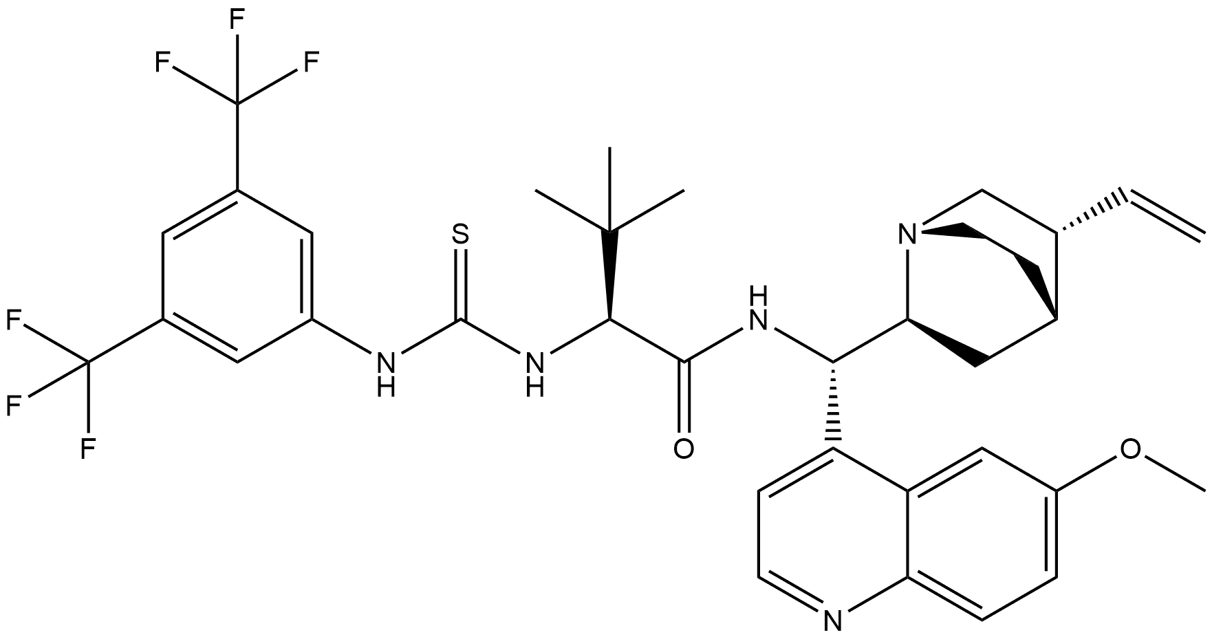 (2S)-2-[[[[3,5-bis(trifluoromethyl)phenyl]amino]thioxomethyl]amino]-N-[(8α,9S)-6'-methoxycinchonan-9-yl]-3,3-dimethyl-Butanamide 结构式