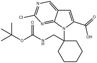 7-(1-(((Tert-butoxycarbonyl)amino)methyl)cyclohexyl)-2-chloro-7H-pyrrolo[2,3-d]pyrimidine-6-carboxylic acid 结构式