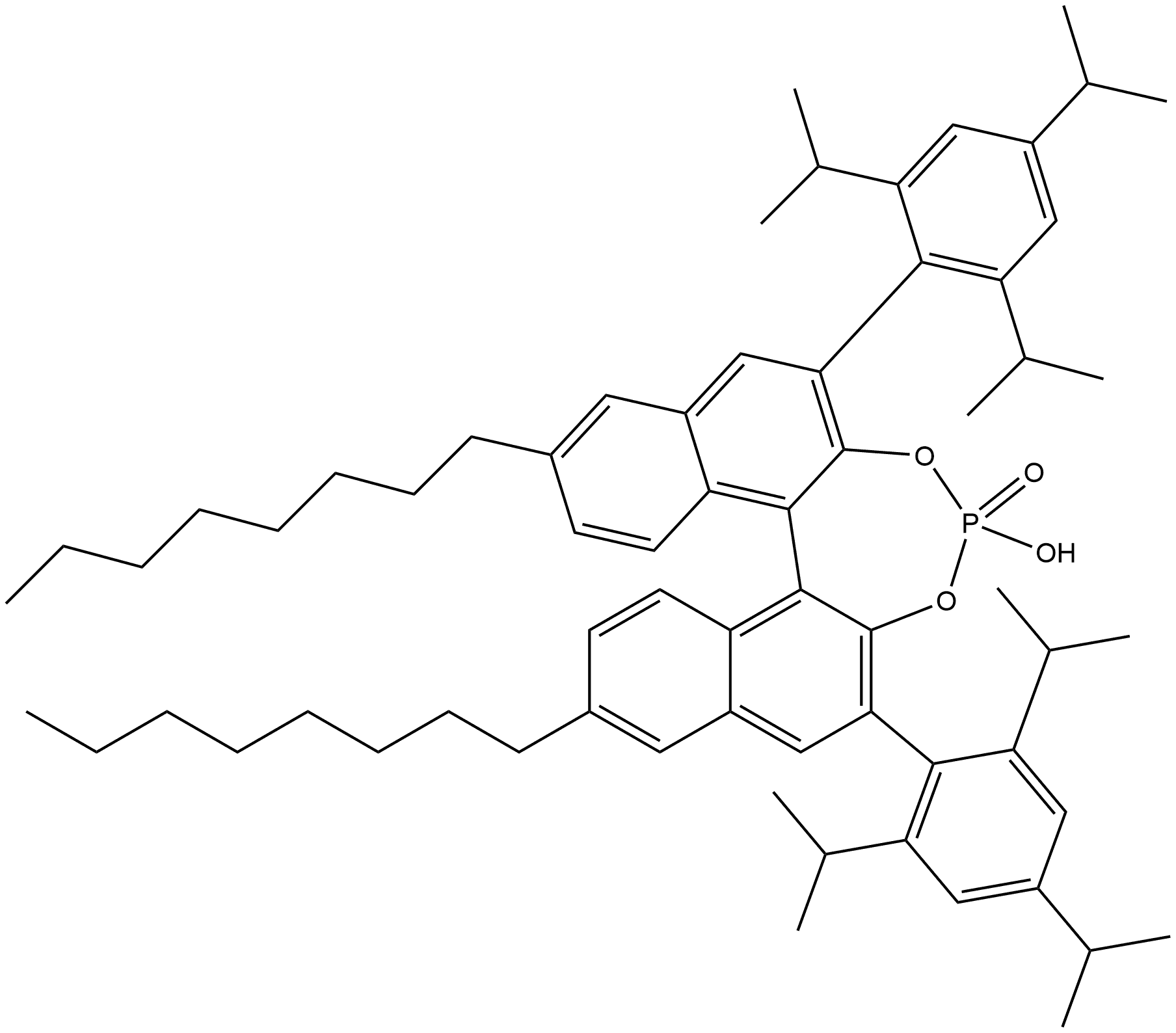 (S)-6,6'-二辛基-3,3'-双(2,4,6-三异丙基苯基)-1,1'-联萘磷酸 结构式