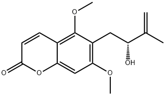 2H-1-Benzopyran-2-one, 6-[(2R)-2-hydroxy-3-methyl-3-buten-1-yl]-5,7-dimethoxy- 结构式