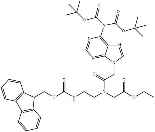 ethyl 2-(N-(2-((((9H-fluoren-9-yl)methoxy)carbonyl)amino)ethyl)-2-(6-(bis(tert-butoxycarbonyl)amino)-9H-purin-9-yl)acetamido)acetate 结构式