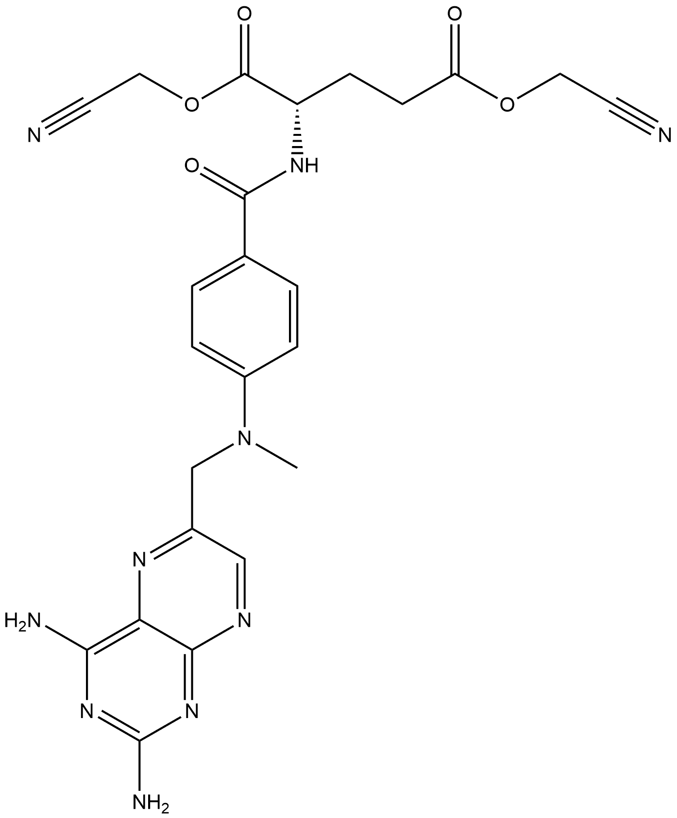 L-Glutamic acid, N-[4-[[(2,4-diamino-6-pteridinyl)methyl]methylamino]benzoyl]-, 1,5-bis(cyanomethyl) ester 结构式