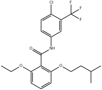 N-[4-Chloro-3-(trifluoromethyl)phenyl]-2-ethoxy-6-(3-methylbutoxy)benzamide 结构式