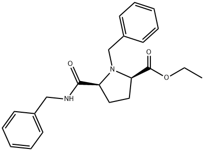 D-Proline, 1-(phenylmethyl)-5-[[(phenylmethyl)amino]carbonyl]-, ethyl ester, (5S)- 结构式