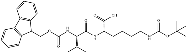 L-LYSINE, N-[(9H-FLUOREN-9-YLMETHOXY)CARBONYL]-L-VALYL-N6-[(1,1-DIMETHYLETHOXY)CARBONYL]- 结构式