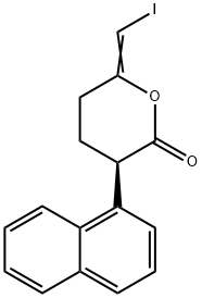 (R)-6-(Iodomethylene)-3-(naphthalen-1-yl)tetrahydro-2H-pyran-2-one 结构式