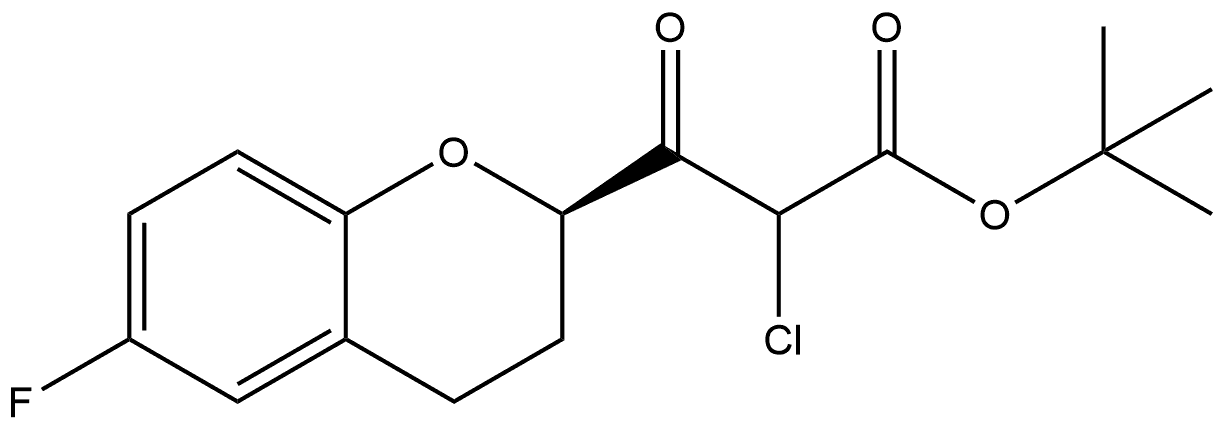 2H-1-Benzopyran-2-propanoic acid, α-chloro-6-fluoro-3,4-dihydro-β-oxo-, 1,1-dimethylethyl ester, (2R)- 结构式