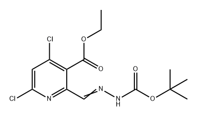 3-Pyridinecarboxylic acid, 4,6-dichloro-2-[[2-[(1,1-dimethylethoxy)carbonyl]hydrazinylidene]methyl]-, ethyl ester 结构式
