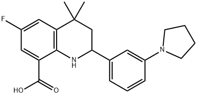 8-Quinolinecarboxylic acid, 6-fluoro-1,2,3,4-tetrahydro-4,4-dimethyl-2-[3-(1-pyrrolidinyl)phenyl]- 结构式