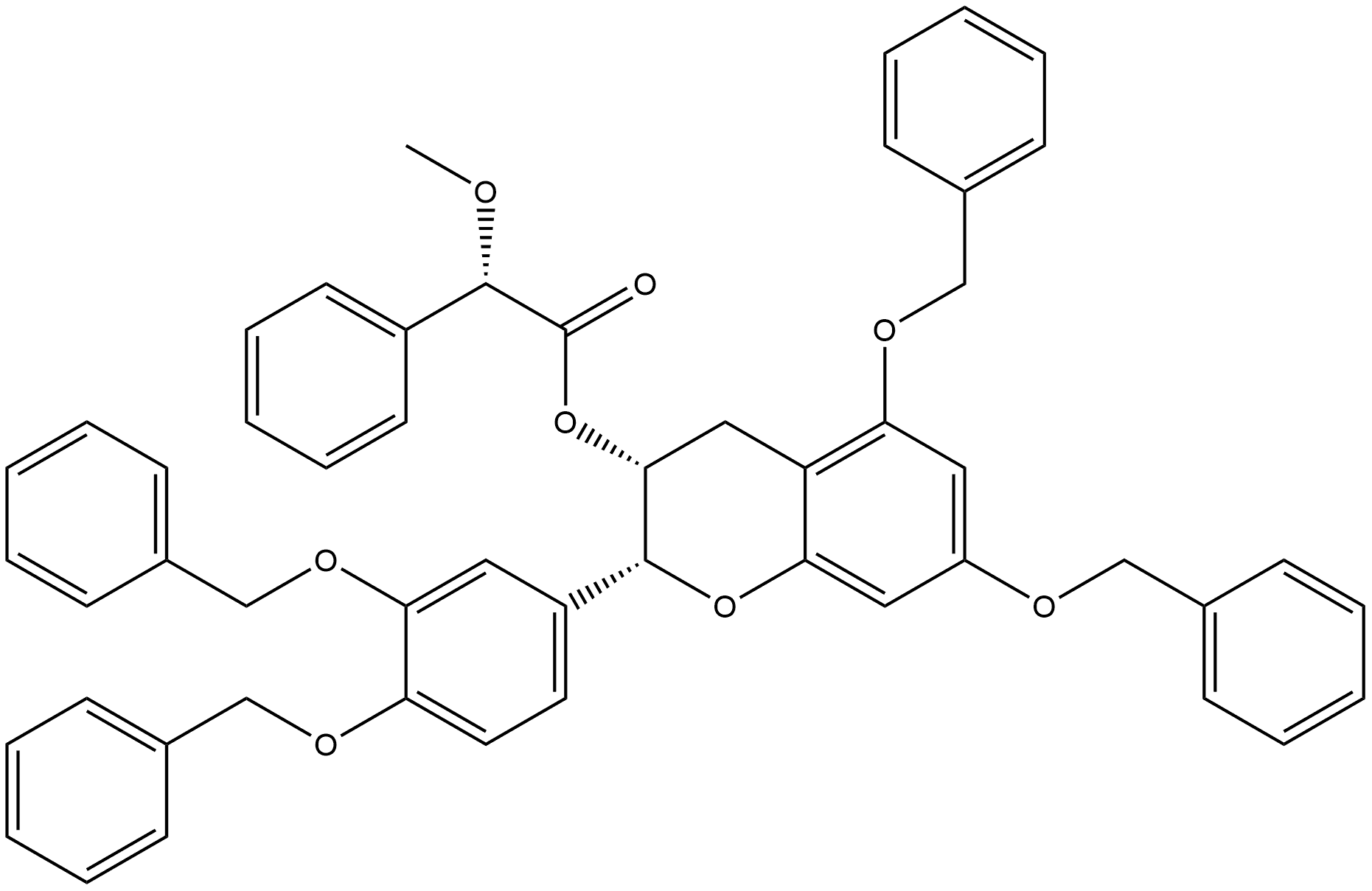 Benzeneacetic acid, α-methoxy-, (2R,3R)-2-[3,4-bis(phenylmethoxy)phenyl]-3,4-dihydro-5,7-bis(phenylmethoxy)-2H-1-benzopyran-3-yl ester, (αS)- 结构式