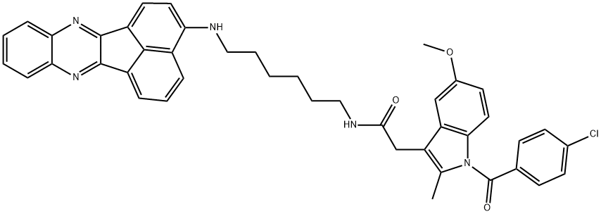 2-[1-(4-chlorobenzoyl)-5-methoxy-2-methyl-1H-indol-3-yl]-N-[6-({3,10-diazapentacyclo[10.7.1.02,11.0,.01,2]icosa-1(19),2(11),3,5,7,9,12(20),13,15,17-decaen-15-yl}amino)hexyl]acetamide 结构式