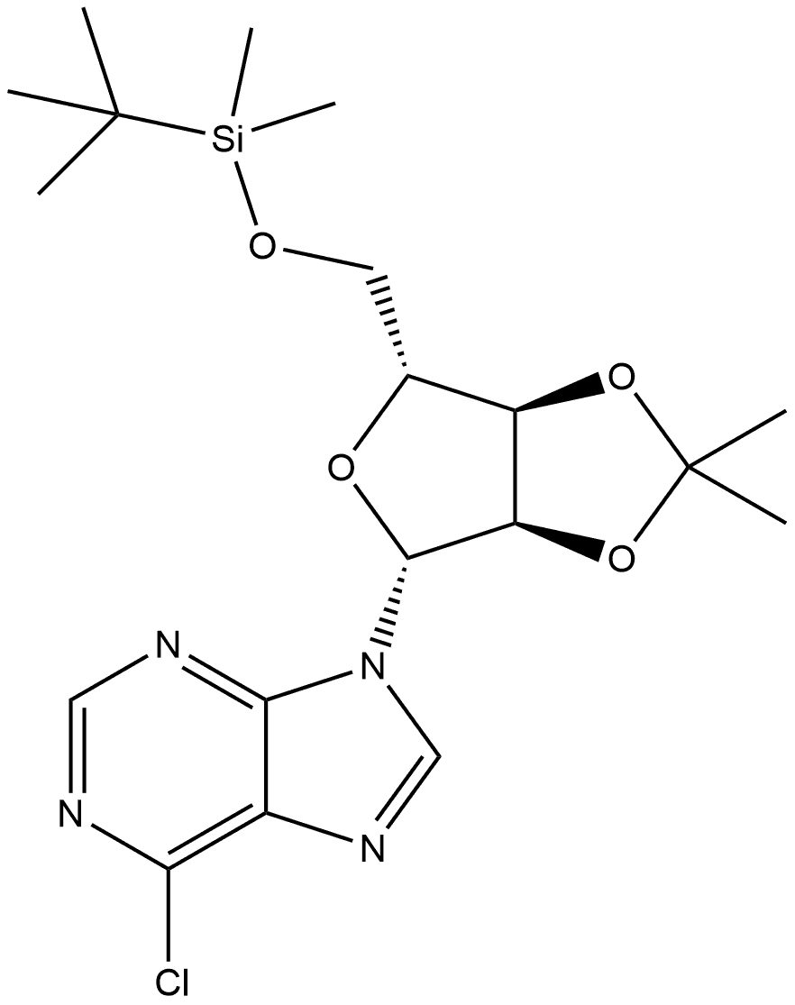 9H-Purine, 6-chloro-9-[5-O-[(1,1-dimethylethyl)dimethylsilyl]-2,3-O-(1-methylethylidene)-β-D-ribofuranosyl]- 结构式