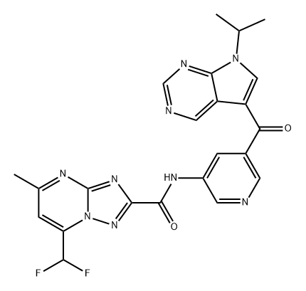 [1,2,4]Triazolo[1,5-a]pyrimidine-2-carboxamide, 7-(difluoromethyl)-5-methyl-N-[5-[[7-(1-methylethyl)-7H-pyrrolo[2,3-d]pyrimidin-5-yl]carbonyl]-3-pyridinyl]- 结构式