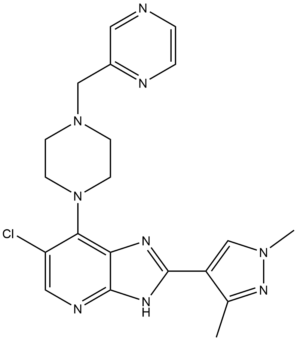 6-氯-2-(1,3-二甲基-4-吡唑基)-7-[4-(2-哌嗪基甲基)-1-哌嗪基]-3H-咪唑并[4,5-B]吡啶 结构式