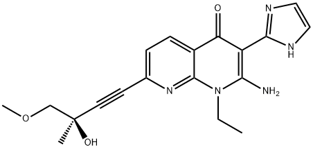 1,8-Naphthyridin-4(1H)-one, 2-amino-1-ethyl-7-[(3R)-3-hydroxy-4-methoxy-3-methyl-1-butyn-1-yl]-3-(1H-imidazol-2-yl)- 结构式