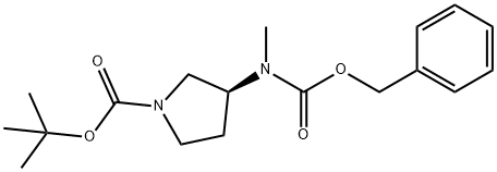 1-Pyrrolidinecarboxylic acid, 3-[methyl[(phenylmethoxy)carbonyl]amino]-, 1,1-dimethylethyl ester, (3S)- 结构式