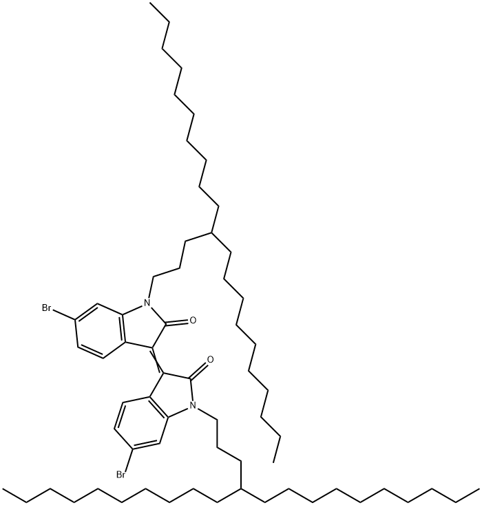 (E)-6,6'-二溴-1,1'-双(4-癸基十四烷基)-[3,3'-二亚二氢吲哚基]- 2,2'-二酮 结构式