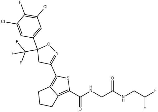 4H-Cyclopenta[c]thiophene-1-carboxamide, 3-[5-(3,5-dichloro-4-fluorophenyl)-4,5-dihydro-5-(trifluoromethyl)-3-isoxazolyl]-N-[2-[(2,2-difluoroethyl)amino]-2-oxoethyl]-5,6-dihydro- 结构式