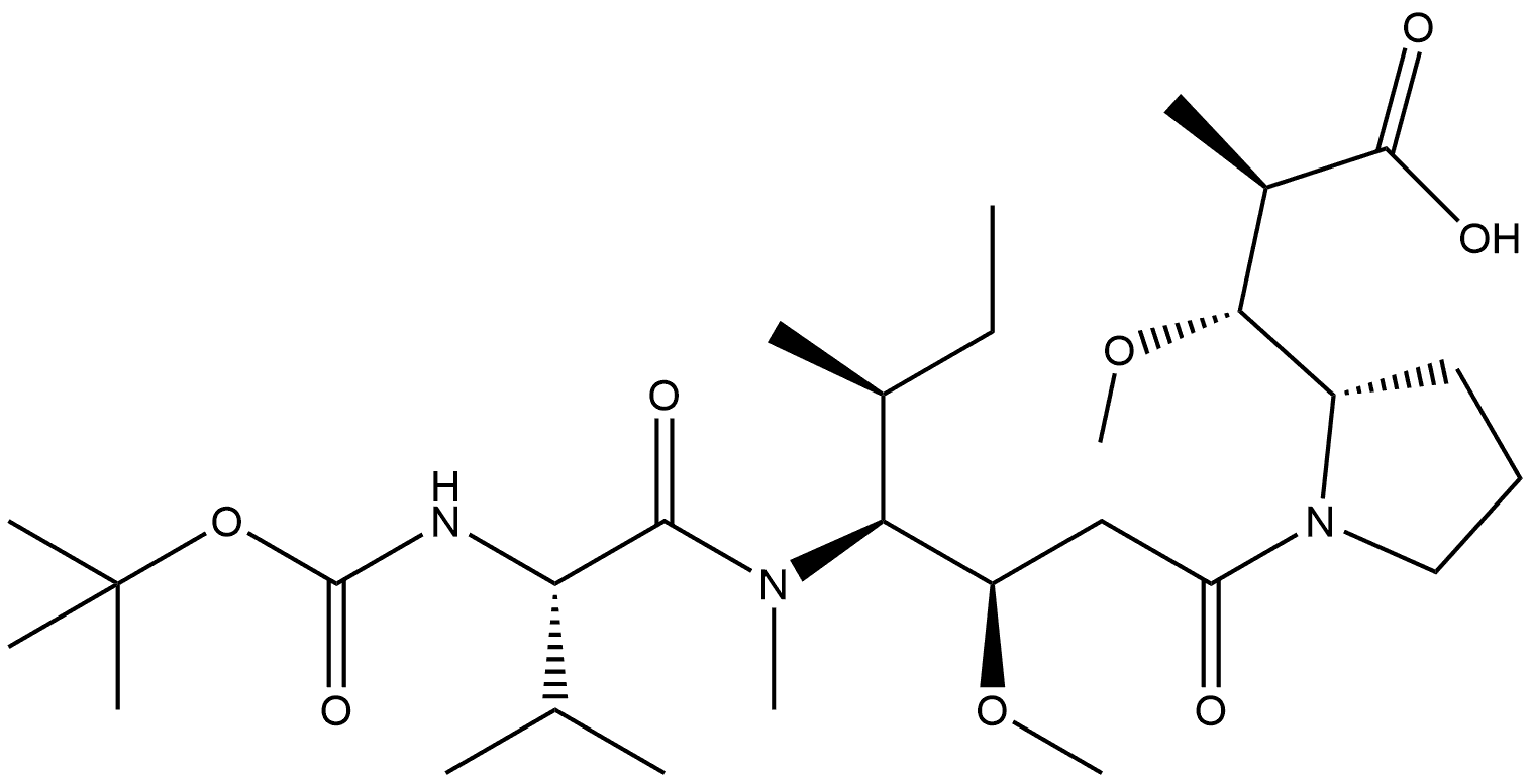 (2R,3R)-3-((S)-1-((3R,4S,5S)-4-((S)-2-((叔丁氧基羰基)氨基)-N,3-二甲基丁酰氨基)-3) -甲氧基-5-甲基庚酰基)吡咯烷-2-基)-3-甲氧基-2-甲基丙酸 结构式