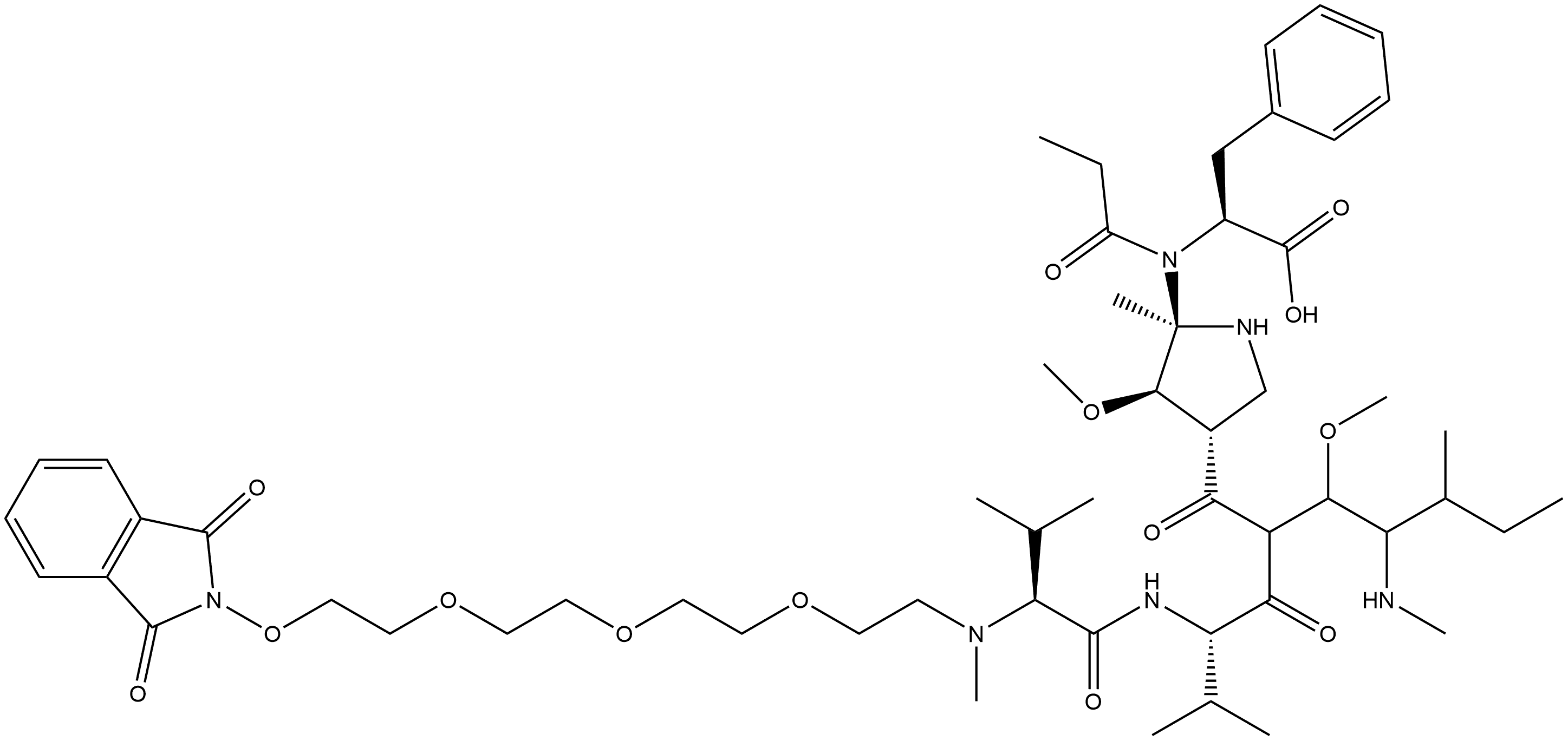 L-Phenylalanine, N-[2-[2-[2-[2-[(1,3-dihydro-1,3-dioxo-2H-isoindol-2-yl)oxy]ethoxy]ethoxy]ethoxy]ethyl]-N-methyl-L-valyl-L-valyl-(3R,4S,5S)-3-methoxy-5-methyl-4-(methylamino)heptanoyl-(αR,βR,2S)-β-methoxy-α-methyl-2-pyrrolidinepropanoyl- 结构式