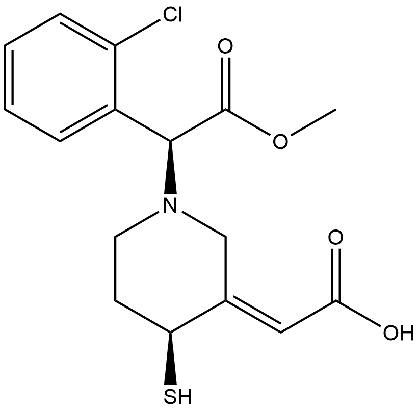 1-Piperidineacetic acid, 3-(carboxymethylene)-α-(2-chlorophenyl)-4-mercapto-, 1-methyl ester, (αS,3E,4S)- 结构式
