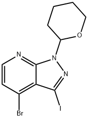 4-bromo-3-iodo-1-(tetrahydro-2H-pyran-2-yl)-1H-pyrazolo[3,4-b]pyridine 结构式