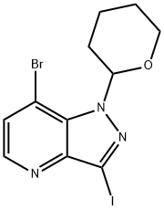 7-Bromo-3-iodo-1-(tetrahydro-2H-pyran-2-yl)-1H-pyrazolo[4,3-b]pyridine 结构式