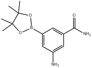 3-氨基-5-(4,4,5,5-四甲基-1,3,2-二氧硼杂环戊烷-2-基)苯甲酰胺 结构式