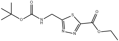 1,3,4-Thiadiazole-2-carboxylic acid, 5-[[[(1,1-dimethylethoxy)carbonyl]amino]methyl]-, ethyl ester 结构式