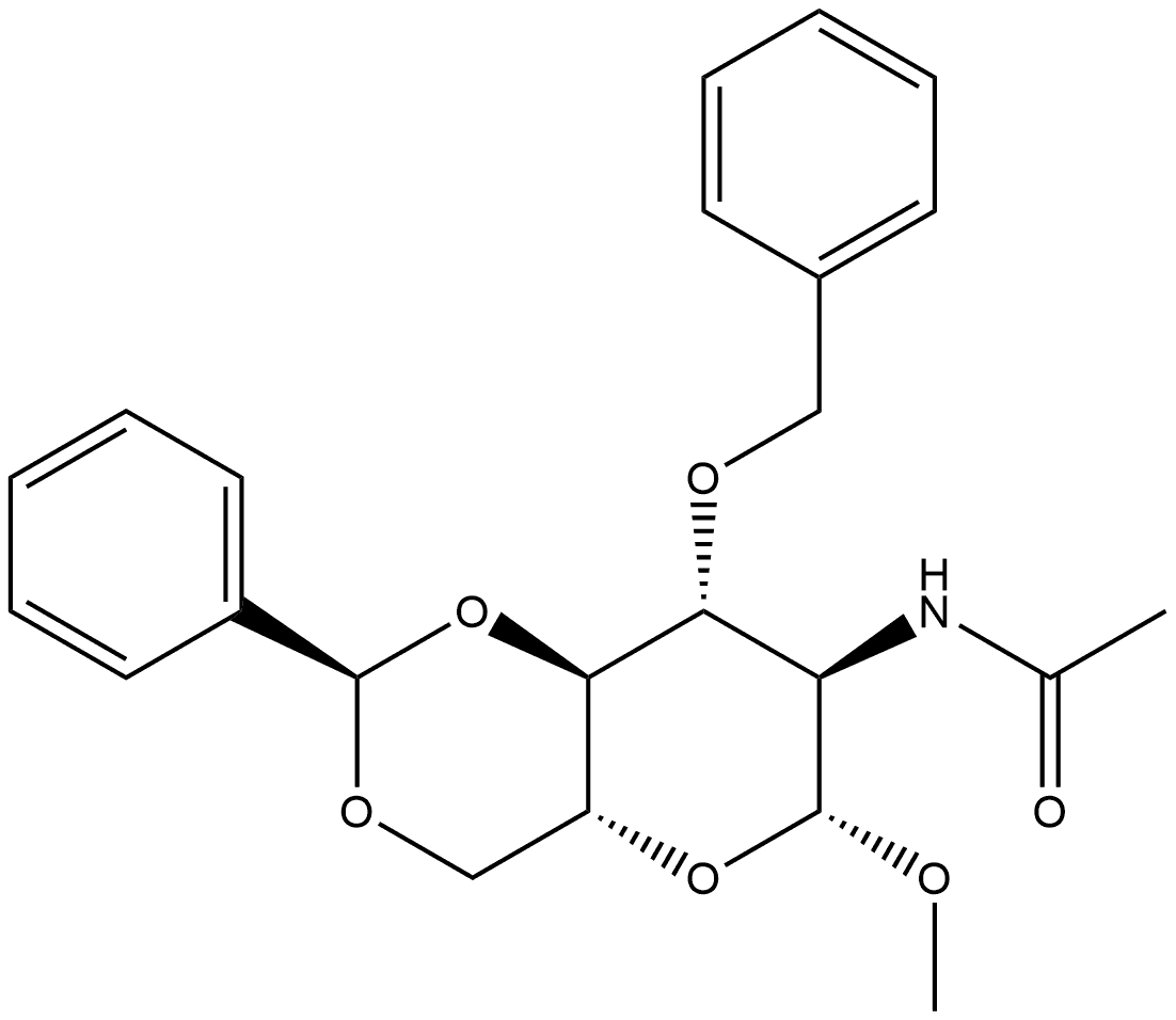 β-D-Glucopyranoside, methyl 2-(acetylamino)-2-deoxy-3-O-(phenylmethyl)-4,6-O-[(R)-phenylmethylene]- 结构式