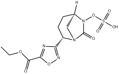 5-Ethyl 3-[(2S,5R)-7-oxo-6-(sulfooxy)-1,6-diazabicyclo[3.2.1]oct-2-yl]-1,2,4-oxadiazole-5-carboxylate 结构式