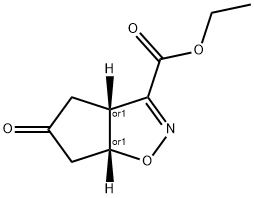 4H-Cyclopent[d]isoxazole-3-carboxylic acid, 3a,5,6,6a-tetrahydro-5-oxo-, ethyl ester, (3aR,6aR)-rel- 结构式