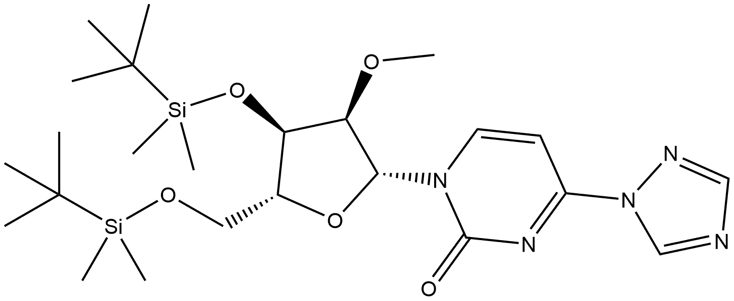 1-((2R,3R,4R,5R)-4-((叔丁基二甲基硅烷基)氧基)-5-(((叔丁基二甲基硅烷基)氧基)甲基)-3-甲氧基四氢呋喃-2-基)-4-(1H-1,2,4-三唑-1-基)嘧啶-2(1H)-酮 结构式