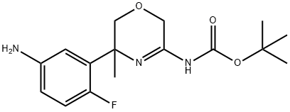 (5-(5-氨基-2-氟苯基)-5-甲基-5,6-二氢-2H-1,4-恶嗪-3-基)氨基甲酸叔丁酯 结构式