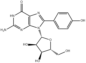 2-Amino-9-((2R,3R,4S,5R)-3,4-dihydroxy-5-(hydroxymethyl)tetrahydrofuran-2-yl)-8-(4-hydroxyphenyl)-1H-purin-6(9H)-one 结构式