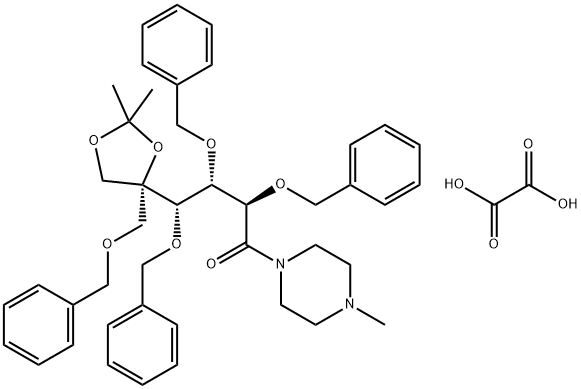 D-Glucose, 5,6-O-(1-methylethylidene)-1-C-(4-methyl-1-piperazinyl)-5-C-[(phenylmethoxy)methyl]-2,3,4-tris-O-(phenylmethyl)-, ethanedioate (1:1) 结构式