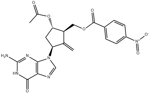 6H-Purin-6-one, 9-[(1S,3R,4S)-4-(acetyloxy)-2-methylene-3-[[(4-nitrobenzoyl)oxy]methyl]cyclopentyl]-2-amino-1,9-dihydro- 结构式