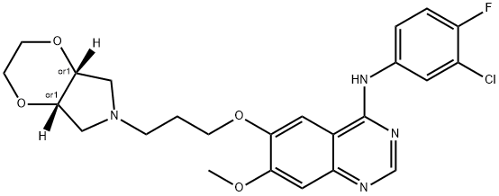 REL-N-(3-氯-4-氟苯基)-6-(3-((4AR,7AS)-六氢-6H-[1,4]二噁烷并[2,3-C]吡咯-6-基)丙氧基)-7-甲氧基喹唑啉-4-胺 结构式