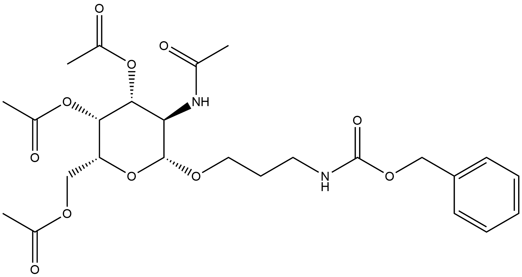 N-[6-[[3,4,6-三-O-乙酰基-2-(乙酰氨基)-2-脱氧-Β-D-吡喃半乳糖基]氧基]丙基]氨基甲酸苄酯 结构式