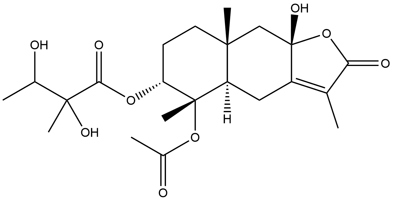 4α,8β-Dihydroxy-3α-(2-hydroxy-3-acetoxy-2-methylbutyryloxy)eudesm-7(11)-en-12,8α-olide 结构式