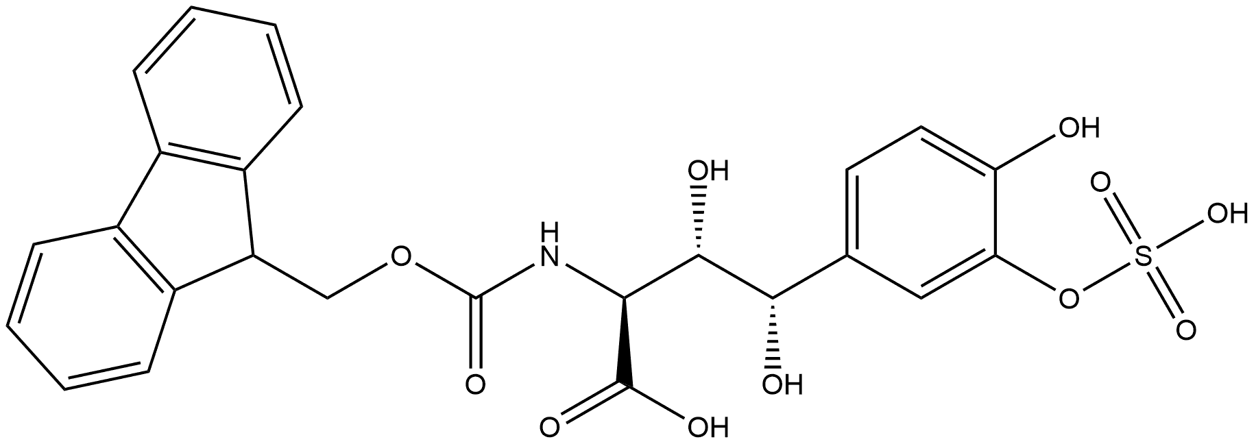 (αS,βS,γS)-α-[[(9H-Fluoren-9-ylmethoxy)carbonyl]amino]-β,γ,4-trihydroxy-3-(sulfooxy)benzenebutanoic acid 结构式