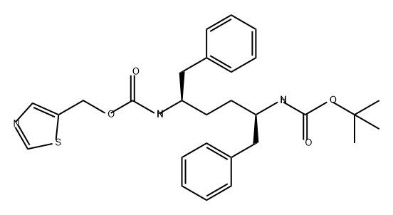 Carbamic acid, N-[(1R,4R)-4-[[(1,1-dimethylethoxy)carbonyl]amino]-5-phenyl-1-(phenylmethyl)pentyl]-, 5-thiazolylmethyl ester 结构式