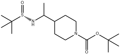 1-Piperidinecarboxylic acid, 4-[1-[[(S)-(1,1-dimethylethyl)sulfinyl]amino]ethyl]-, 1,1-dimethylethyl ester 结构式