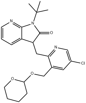 2H-PYRROLO[2,3-B]PYRIDIN-2-ONE, 3-[[5-CHLORO-3-[[(TETRAHYDRO-2H-PYRAN-2-YL)OXY]METHYL]-2-PYRIDINYL]METHYL]-1-(1,1-DIMETHYLETHYL)-1,3-DIHYDRO- 结构式